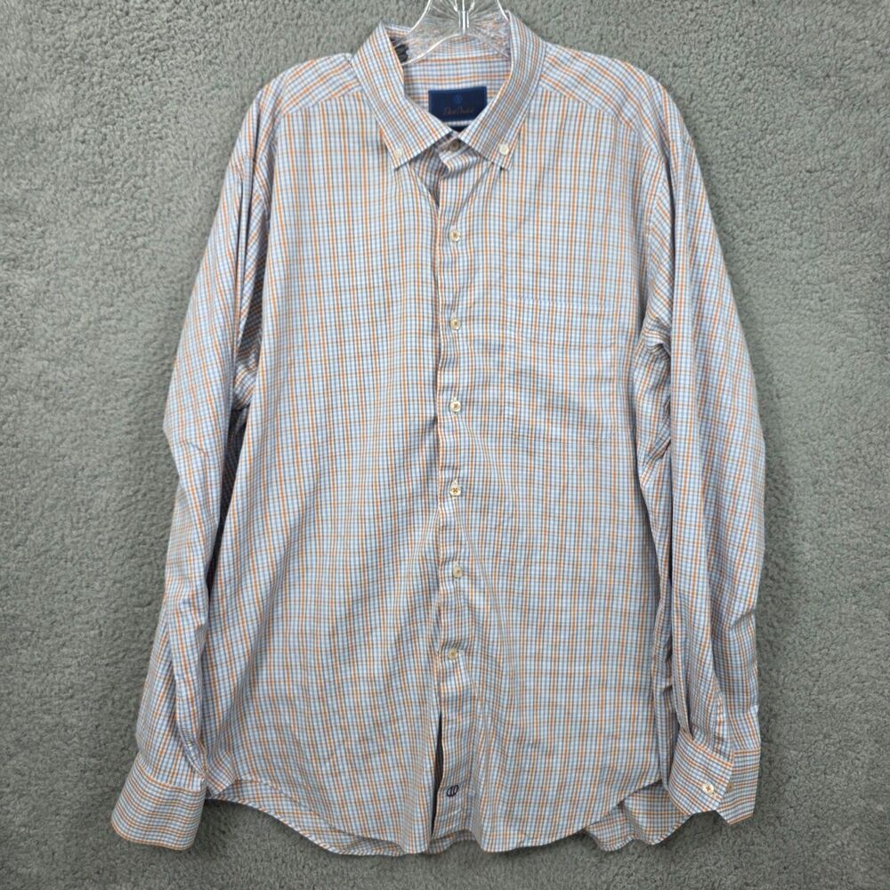 David Donahue Performance Button Down Dress Shirt Mens Size XL Plaid Long Sleeve